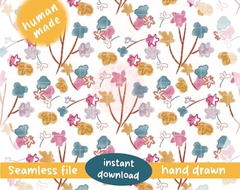 Watercolor Floral Seamless Pattern: Hand Drawn Fabric & Wallpaper Design (PNG 300dpi)