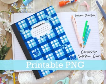 Gingham Bow Composition Notebook Cover: Printable PNG (7.5" x 9.75")