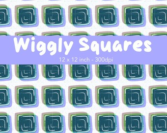 Wiggly Squares Seamless Pattern, Hand Drawn Kids Fabric Design, Playful Geometric Repeat for Kids Accessories, 300 DPI PNG