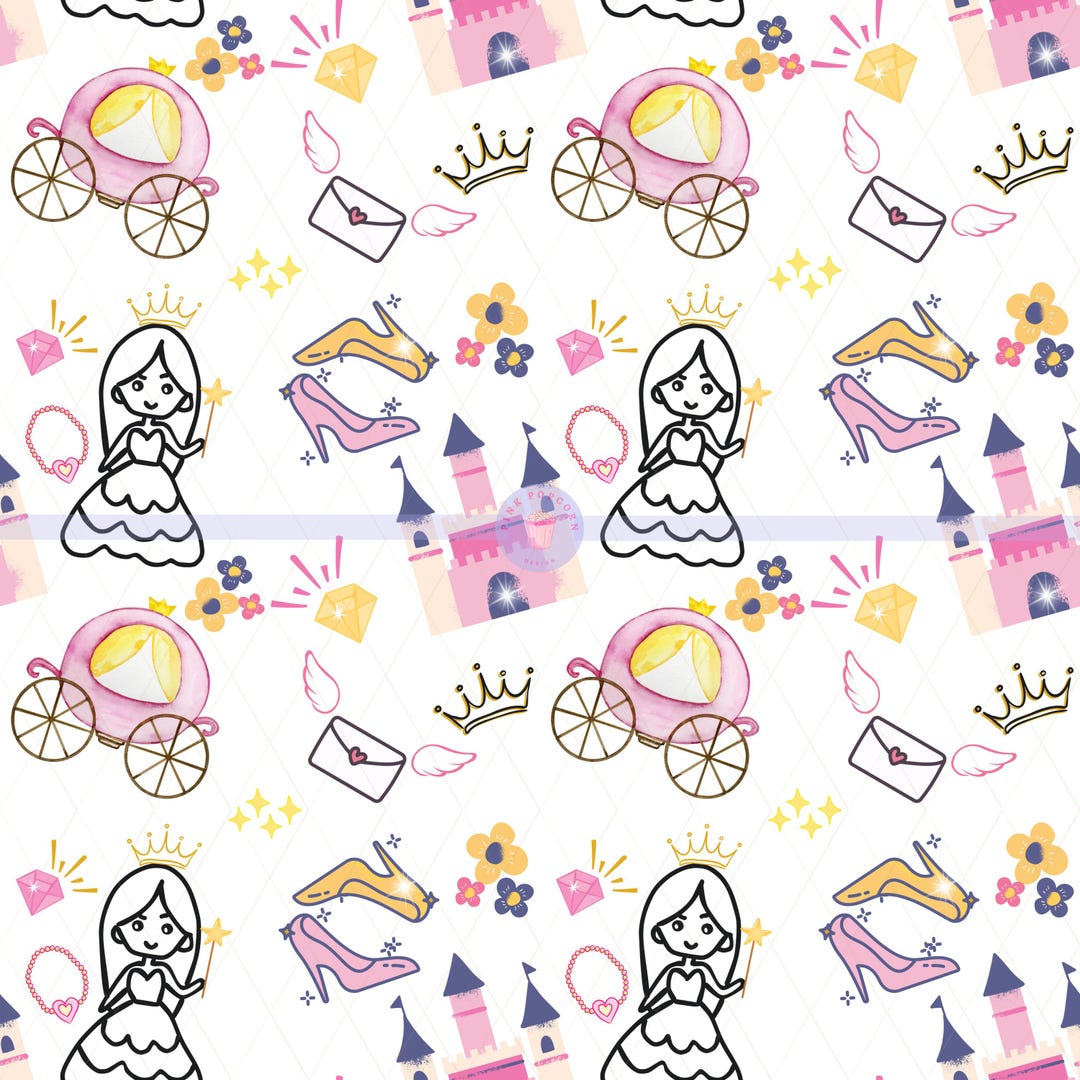 Cute Princess Design Seamless Pattern 300 DPI Png Instant Download ...