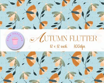 Autumn Flutter Seamless Pattern,Hand Drawn Fall Moth Baby Fabric Design, 12x12" Digital Print, Baby Clothes & Accessories Pattern