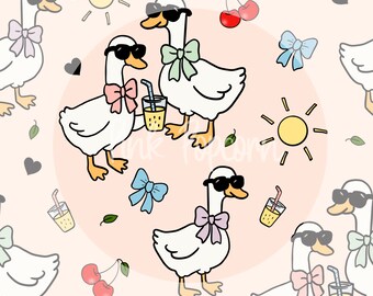 Summer Geese Seamless Pattern: Pink Coquette Fabric Design (PNG Digital Download)
