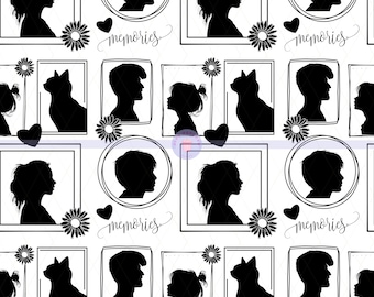 Family Silhouette Seamless Pattern: Black and White Fabric Design (Digital Download)