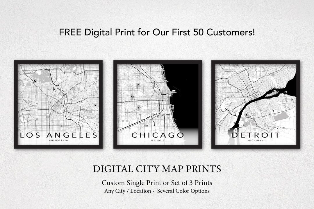 Custom Digital City Map Print, Set of 3 Maps or a Single Map, Custom ...