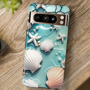 Google Pixel Phone Case 3D Stained Glass Effect Phone Case Beach Design Google Pixel 5 6 7 8 9 pro case XL Seashell 3D Ocean Lover Gift