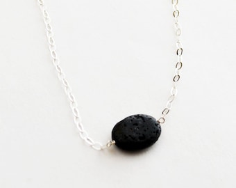 Aromatherapy Necklace Lava Stone Essential Oil Necklace Womens Necklace Oil Diffuser Necklace Sterling Silver Necklace Minimalist Necklace