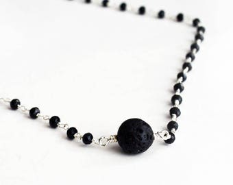 Essential Oil Necklace Diffuser Necklace Lava Rock Necklace Silver Necklace Black Chalcedony Gemstone Boho Necklace Layering Necklace