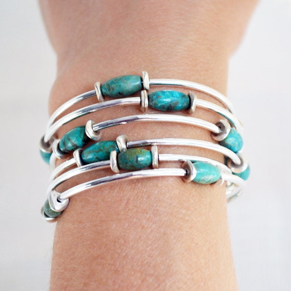 Silver Stacking Charms Bangles, Silver Turquoise Bangle Bracelets for Women,  Handmade Wrapped Friendship Bracelet, Thin Silver Bangles,Colorful Heart  Charm Bangle Bracelet
