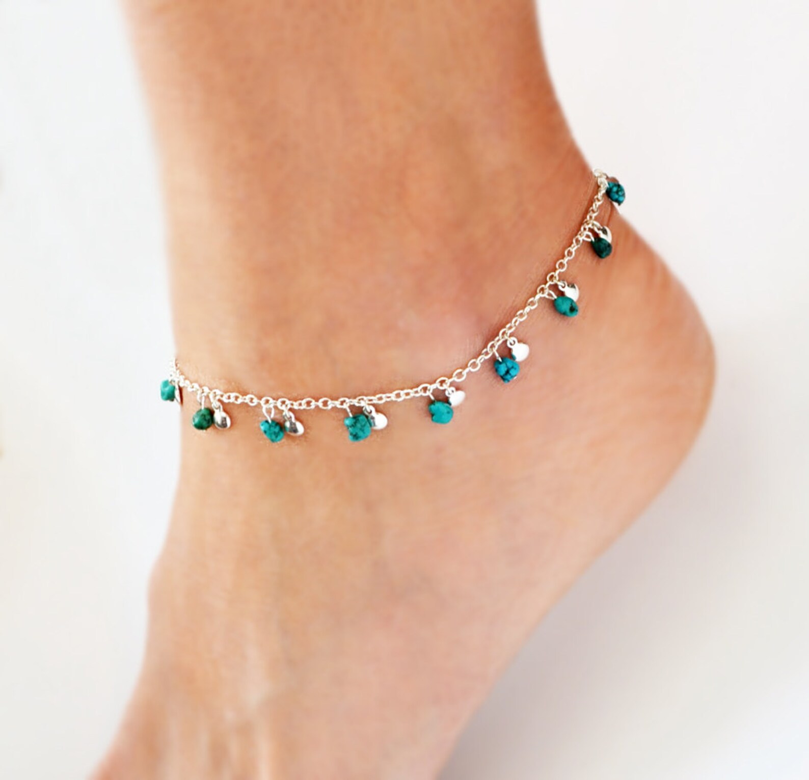 Boho Anklet Turquoise Boho Silver Ankle Bracelet Turquoise Etsy