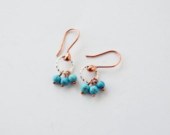 Boho Dangles Turquoise Earrings Silver Copper Mixed Metal Earrings Womens Earrings Girls Earrings Hipster Earrings Boho Earrings South West