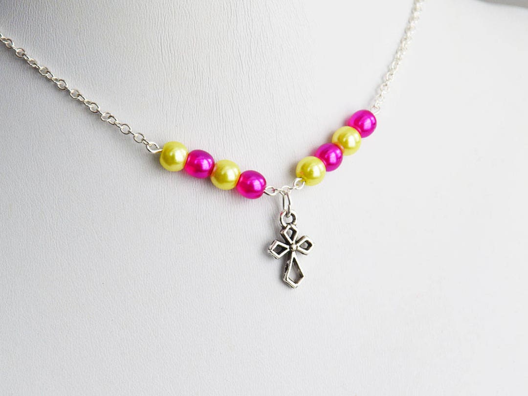 Little Girls Silver Necklace Girls Cross Necklace Little Girls Jewelry