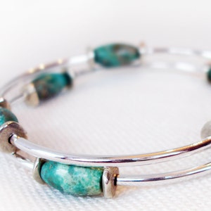 Turquoise Silver Bracelet Turquoise Jewelry Bangle Bracelet Adjustable Bracelet Stacking Bracelet Womens Bracelet Boho Bracelet Gemstone