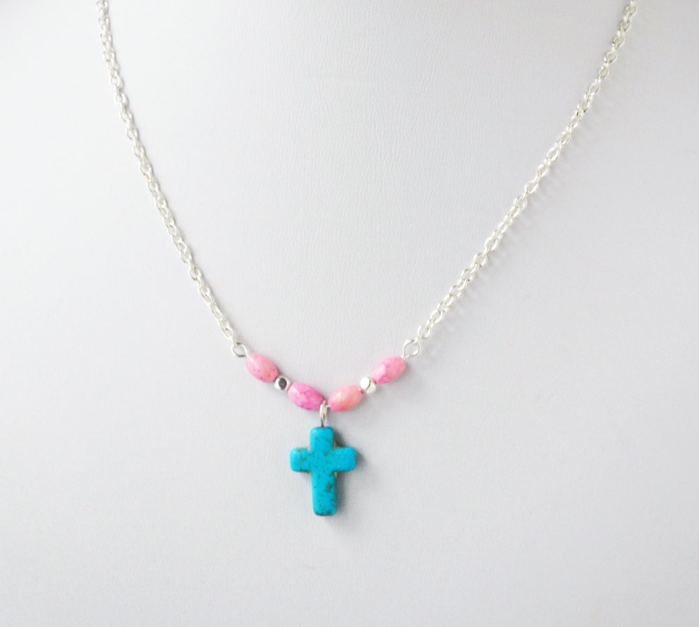 Girls Cross Necklace Silver Necklace Girls Jewelry Turquoise Etsy