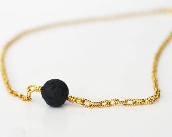 Minimalist Necklace Simple Essential Oil Necklace Lava Rock Diffuser Necklace Aromatherapy Necklace 24k Gold Vermeil Necklace Women Necklace