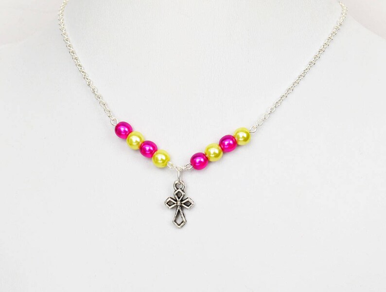 Little Girls Silver Necklace Girls Cross Necklace Little Girls Jewelry