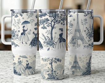 Parisian Toile Tumbler Wrap: Vintage Eiffel Tower Design (40oz)