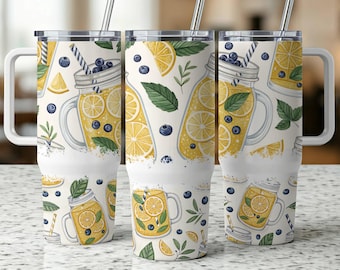 Lemon Blueberry Mason Jar Tumbler Wrap: 40oz Stainless Steel (Digital Download)