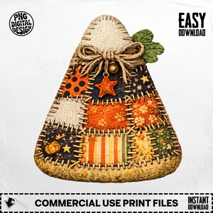 Patchwork godismajs PNG, quiltad Halloween Clipart, digital nedladdning av sydd tyg