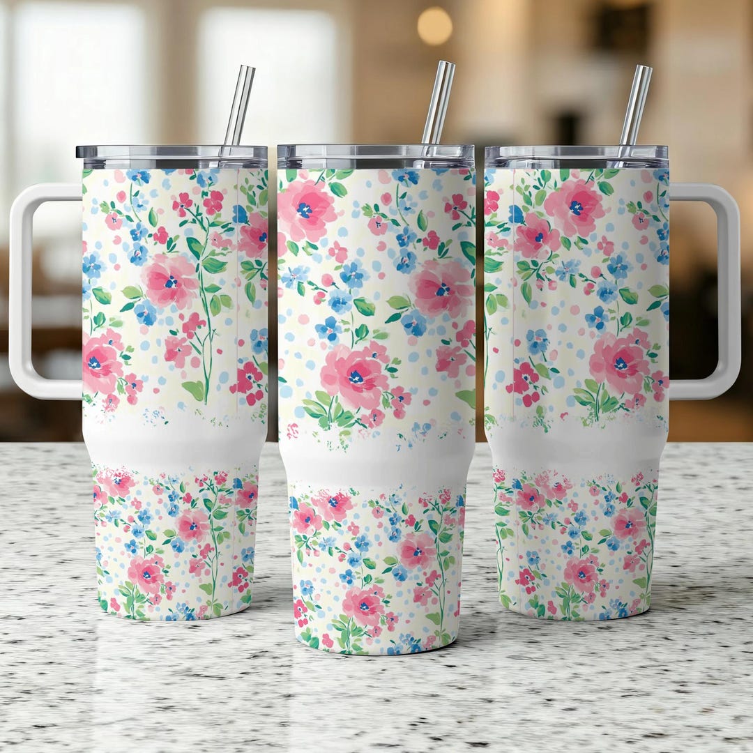 Watercolor Floral 40oz Tumbler Wrap PNG, Seamless Sublimation Design ...