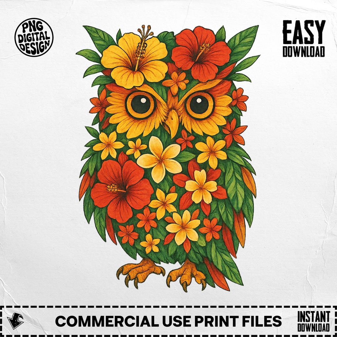 Floral Owl PNG: Tropical Hibiscus & Plumeria Design (digital Download ...