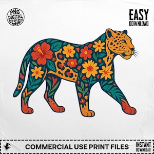 Floral Leopard PNG, Boho Leopard Clipart, Flower Png, Animal Png, Leopard Sublimation Png, Digital Download PNG