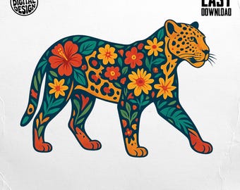 Blommig leopard PNG: Boho Clipart för sublimering (digital nedladdning)