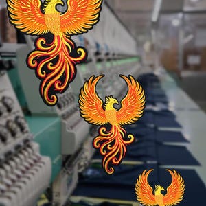 Large Fire Phoenix Embroidered Back Patch – Gold & Orange Applique