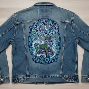 Celestial Stag Embroidered Back Patch – Mystical Forest, Moon Phase