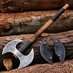 Hand Forged Double Headed Large Berserker Axe, Handmade Carbon Steel Two Handed Axe, Bearded Axe, Double Blade axe, Gift For him, Gifts