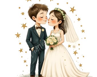 Wedding Couple Clip Art: Scrapbooking PNG Set (Digital Download 12x12inch)