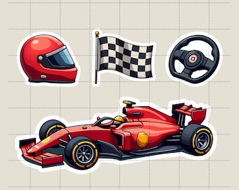 F1 Racing Car Clipart Sticker Bundle: Formula 1 PNG Digital Download