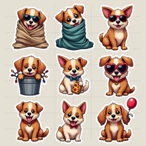 Funny Dog Stickers Bundle, Quirky Dogs Clipart, Cute And Silly Watercolor Dogs PNG, Puppy Whimsy Graphics, Quirky Animals, Digital Download