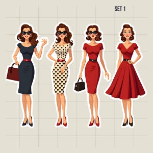 50s Women Paper Dolls, Retro Lady Fussy Cuts, Digital Ephemera, Vintage Printable, Junk Journal Images, Scrapbook Sticker Kit, Collage Sheet