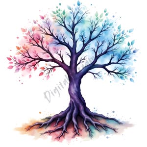 5 Tree of Life with Roots Clipart, Oak Family Tree, Printable Watercolor Clipart, High-Quality PNGs, Instant Digital Download, Paper Craft