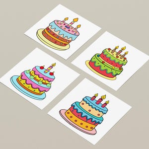 16 Cute Birthday Cake Clip Art SVG Files, Cliparts for Invitations, Stickers, Digital Crafts, Scrapbooking, and more, transparent background