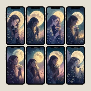 Moon Magic Phone Wallpaper, Celestial Aesthetic Background, Mystic Moon Phase Digital Download, Spiritual & Lunar Decor for Mobile Devices