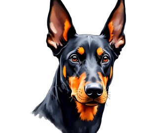Doberman Clipart Bundle, 5 PNG Dog Illustrations (Digital Download)