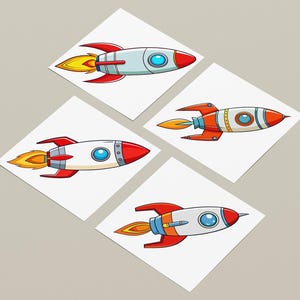 16 lindos archivos SVG de imágenes prediseñadas de cohetes, imágenes prediseñadas para invitaciones, pegatinas, manualidades digitales, álbumes de recortes y más, con fondo transparente
