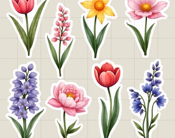 Vintage Spring Flowers Fussy Cut Stickers: Junk Journal Scrapbook (Digital Download)