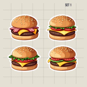 Burger Clip art, Burger Stickers, Printable Clipart for Scrapbooking, Paper Crafts & Digital Use, Hamburger clip art, cheeseburger Stickers