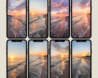 Sunset Beach Phone Wallpaper, Sky Background (Instant Download)