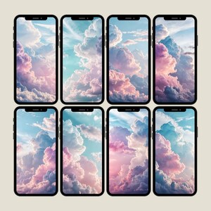 Pastel Cloud Phone Wallpaper Bundle, Unique High-Resolution Backgrounds for iPhone & Android, Trendy Aesthetic and Minimalist Designs