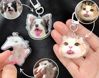 Custom Pet Photo Keychain, Personalized Acrylic Pet Portrait Keyring