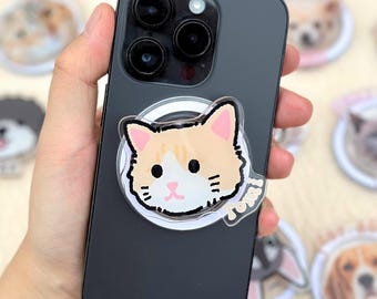 Custom Anime Pet Phone Grip, Personalized Cat or Dog Design, Magnetic Phone Stand