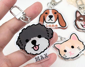 Custom Cute Style Pet Portrait Keychain, Personalized Dog Cat Cute Design Acrylic Key Ring, Cute Pet Accessory, Unique Gift for Pet Lover