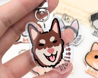 Custom Cartoon Style Pet Portrait with Name Keychain