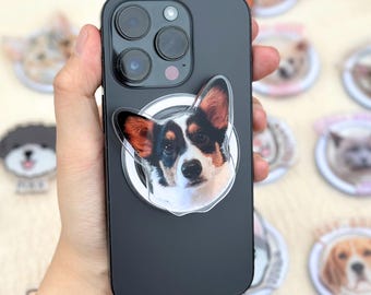 Custom Pet Photo Phone Grip, Personalized Name Stand, Cat Dog Lover Gift