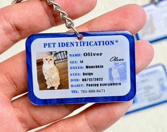 Personalized Pet "License" with Photo & Hilarious Habit, Custom Pet's ID Card Keychain