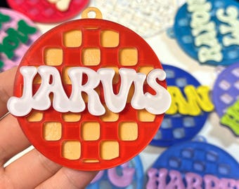 Personalized Acrylic Waffle Keychain, Custom Name Tag