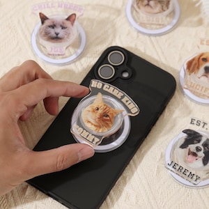 Custom Pet Photo Phone Grip, Personalized Name Stand, Gift for Pet Lover